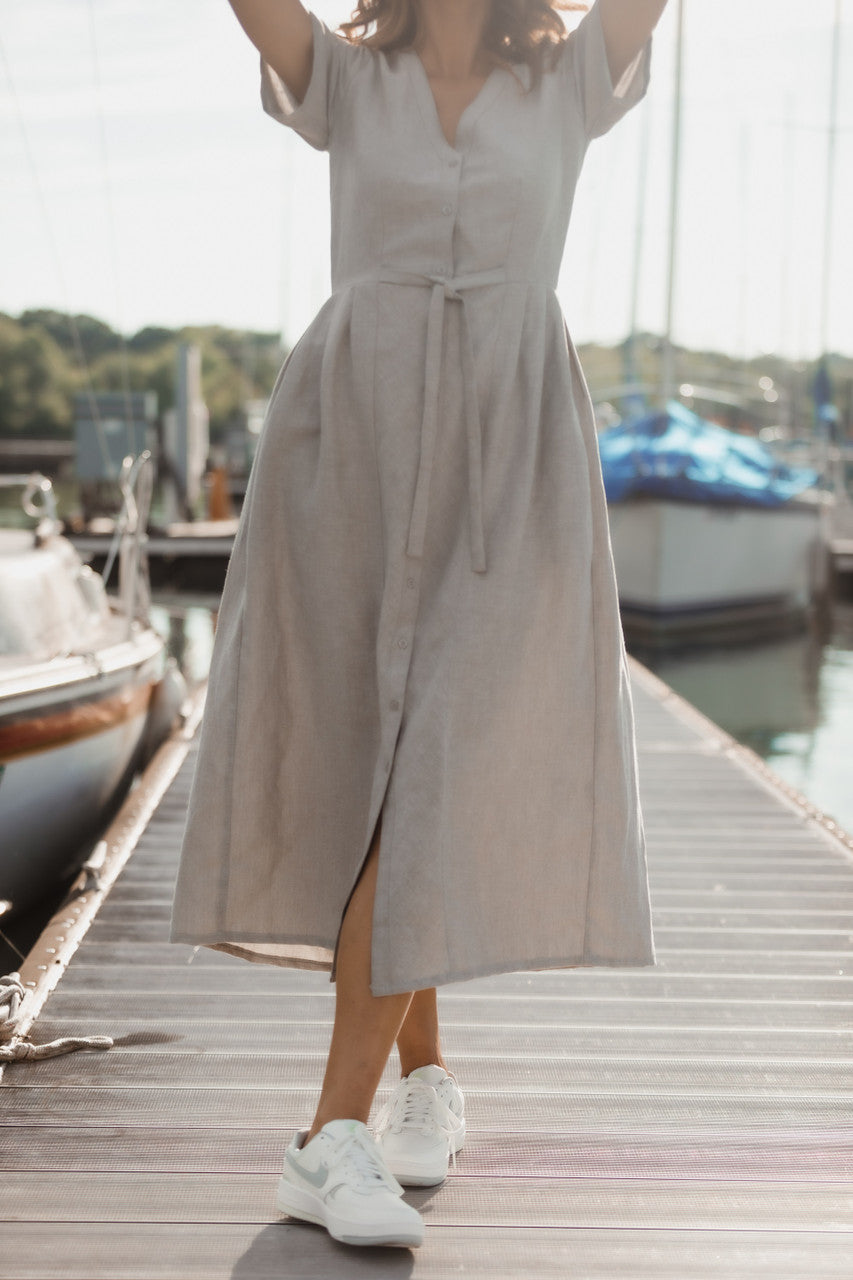 June Dress in Beige Linen Made to Order