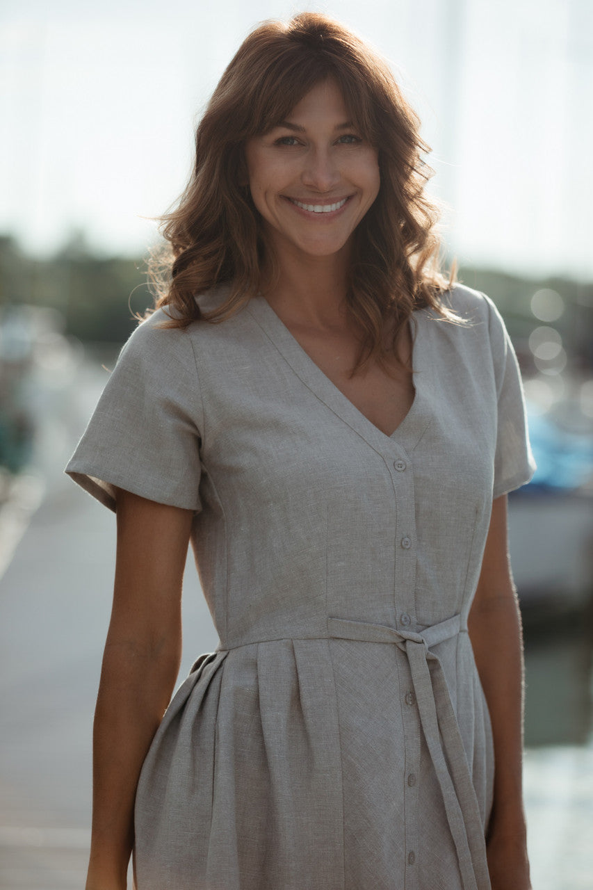 June Dress in Beige Linen Made to Order