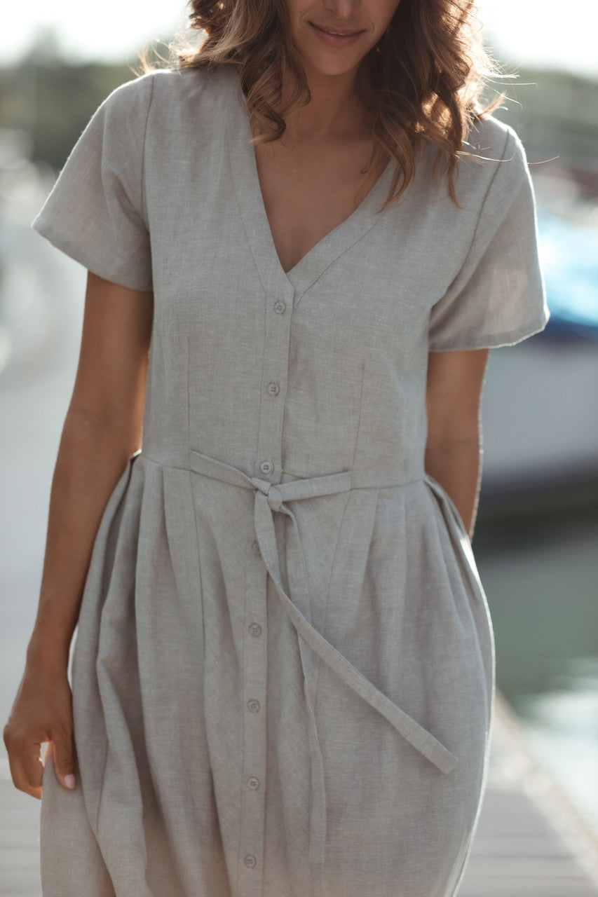 June Dress in Beige Linen Made to Order