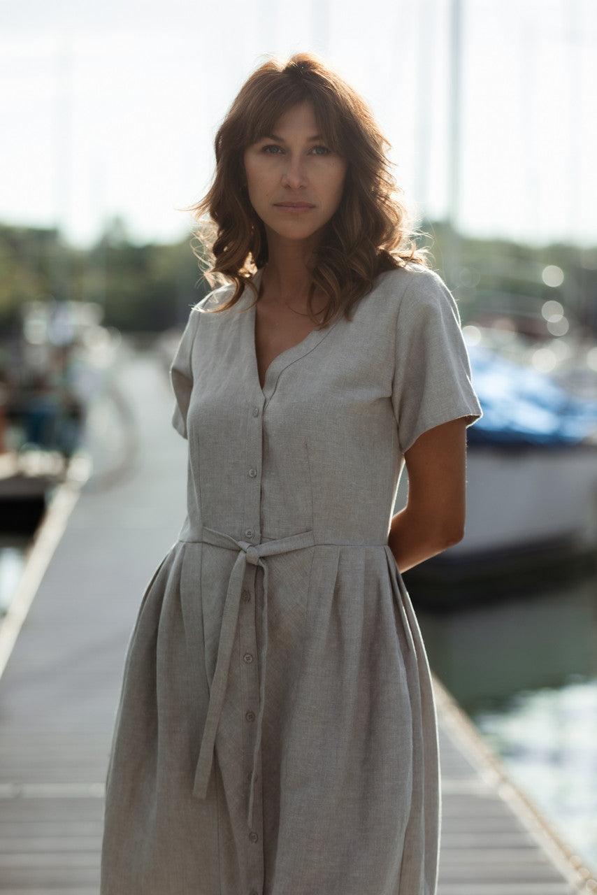 June Dress in Beige Linen Made to Order