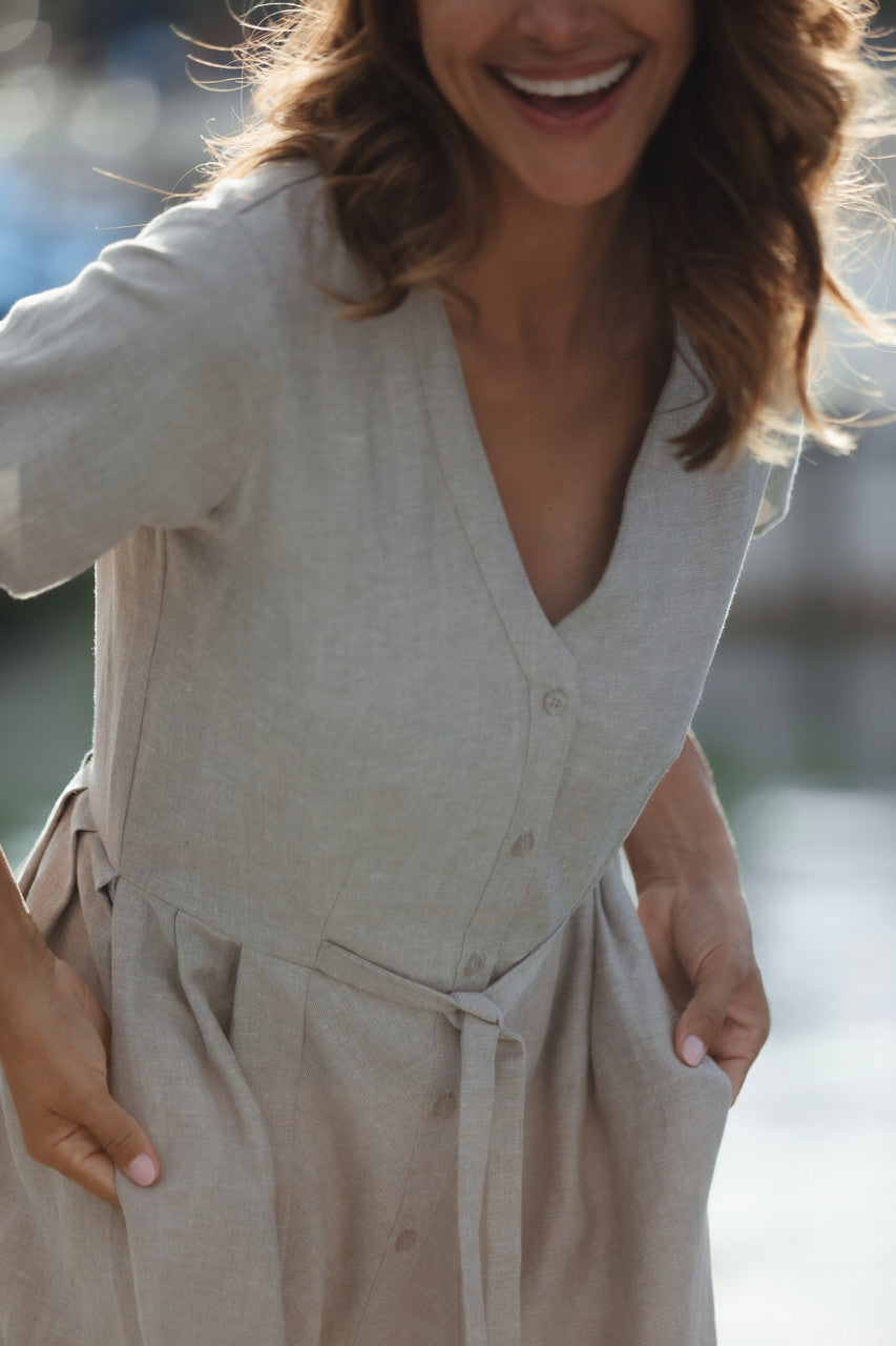 June Dress in Beige Linen Made to Order