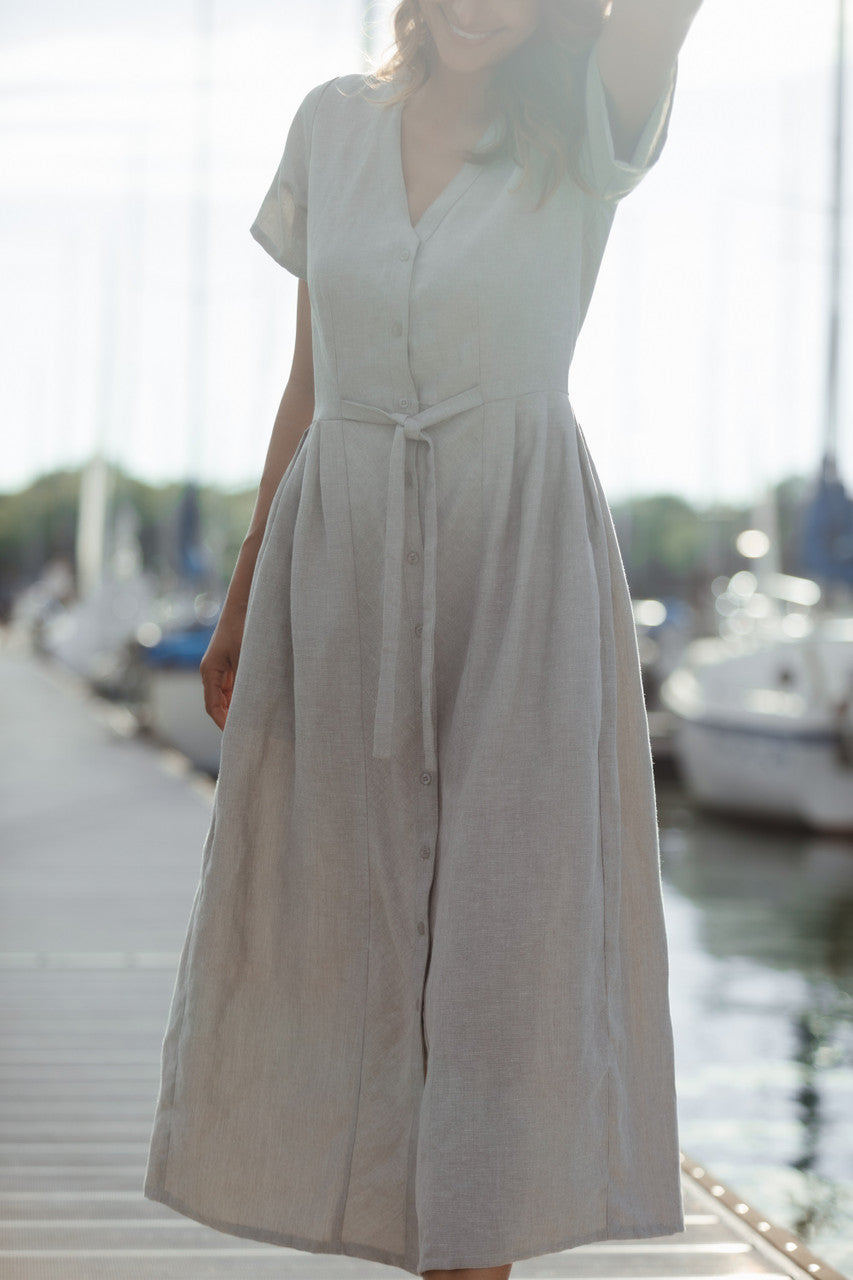 June Dress in Beige Linen Made to Order