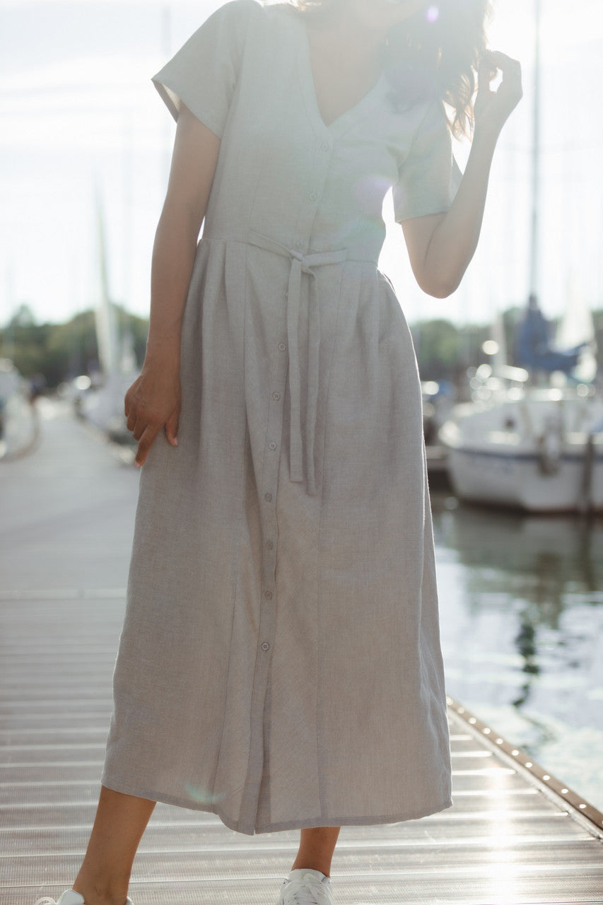 June Dress in Beige Linen Made to Order