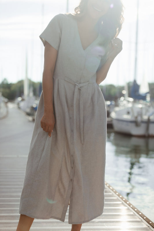 June Dress in Beige Linen Made to Order