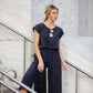 Katie Handwoven Cotton Crop Set in Navy Pin Stripe Made to Order