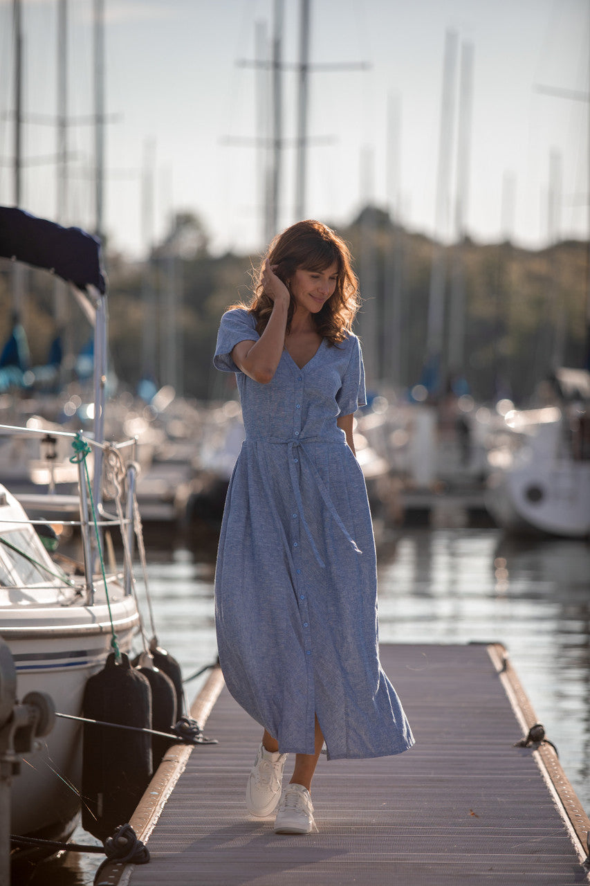 light linen dress June Dress in Light Blue Linen/Cotton M