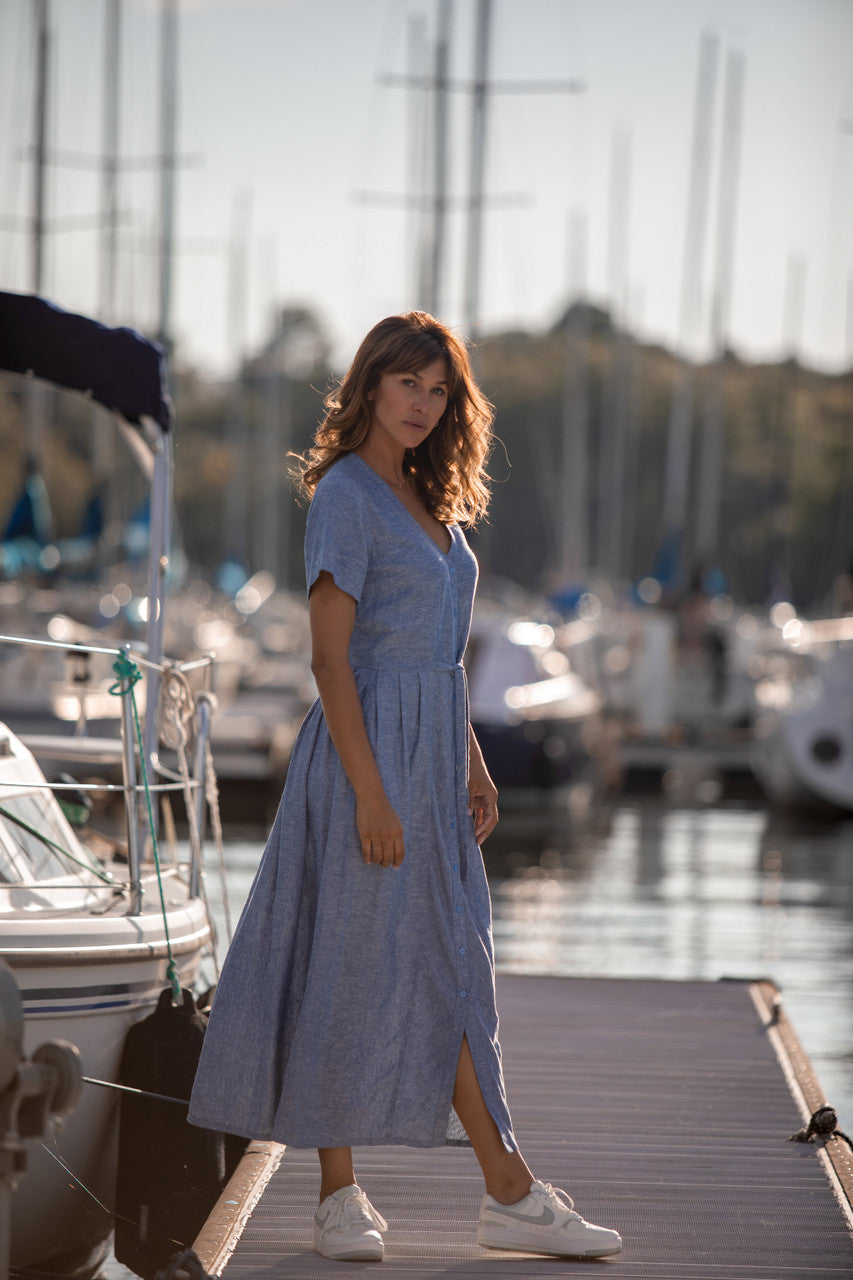linen denim dress Denim Shirt Dress: Women's Blue Rayon A-line Mini Dress