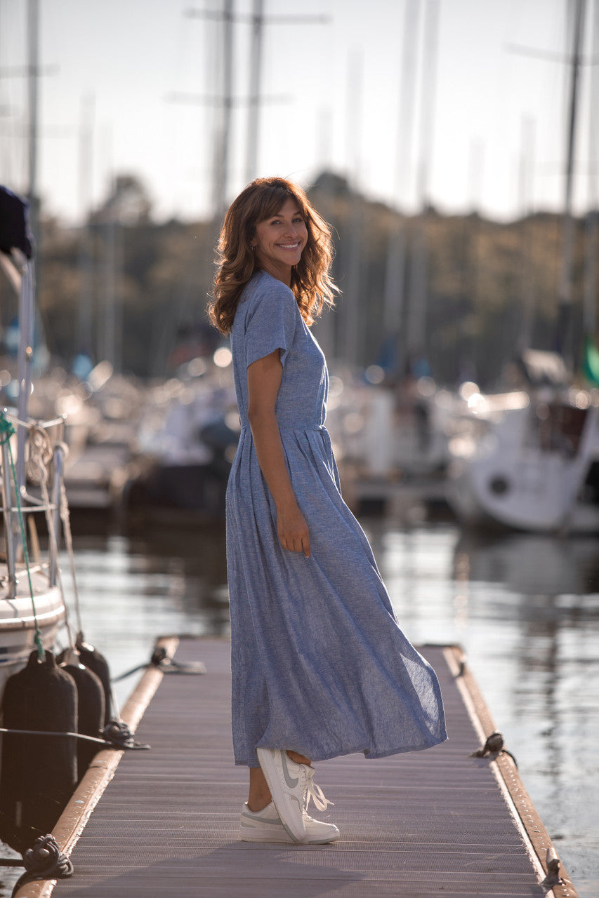 June Dress in Light Blue Linen/Cotton LizAlig June Dress in Light Blue Linen/Cotton LizAlig