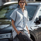 Paige Handwoven Cotton Relaxed Shirt Dress in Blue and White Pin-Stripe Made to Order