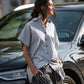 Paige Handwoven Cotton Relaxed Shirt Dress in Blue and White Pin-Stripe Made to Order