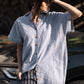 Paige Handwoven Cotton Relaxed Shirt Dress in Blue and White Pin-Stripe Made to Order