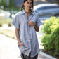 Paige Handwoven Cotton Relaxed Shirt Dress in Blue and White Pin-Stripe Made to Order