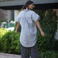 Paige Handwoven Cotton Relaxed Shirt Dress in Blue and White Pin-Stripe Made to Order