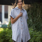 Paige Handwoven Cotton Relaxed Shirt Dress in Blue and White Pin-Stripe Made to Order