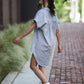 Paige Handwoven Cotton Relaxed Shirt Dress in Blue and White Pin-Stripe Made to Order