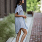 Paige Handwoven Cotton Relaxed Shirt Dress in Blue and White Pin-Stripe Made to Order