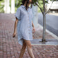 Paige Handwoven Cotton Relaxed Shirt Dress in Blue and White Pin-Stripe Made to Order
