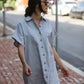 Paige Handwoven Cotton Relaxed Shirt Dress in Blue and White Pin-Stripe Made to Order