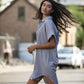 Paige Handwoven Cotton Relaxed Shirt Dress in Blue and White Pin-Stripe Made to Order