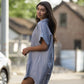 Paige Handwoven Cotton Relaxed Shirt Dress in Blue and White Pin-Stripe Made to Order