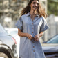 Paige Handwoven Cotton Relaxed Shirt Dress in Blue and White Pin-Stripe Made to Order