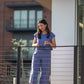 Katie Handwoven Cotton Periwinkle and Silver Separates - M Cropped Pants
