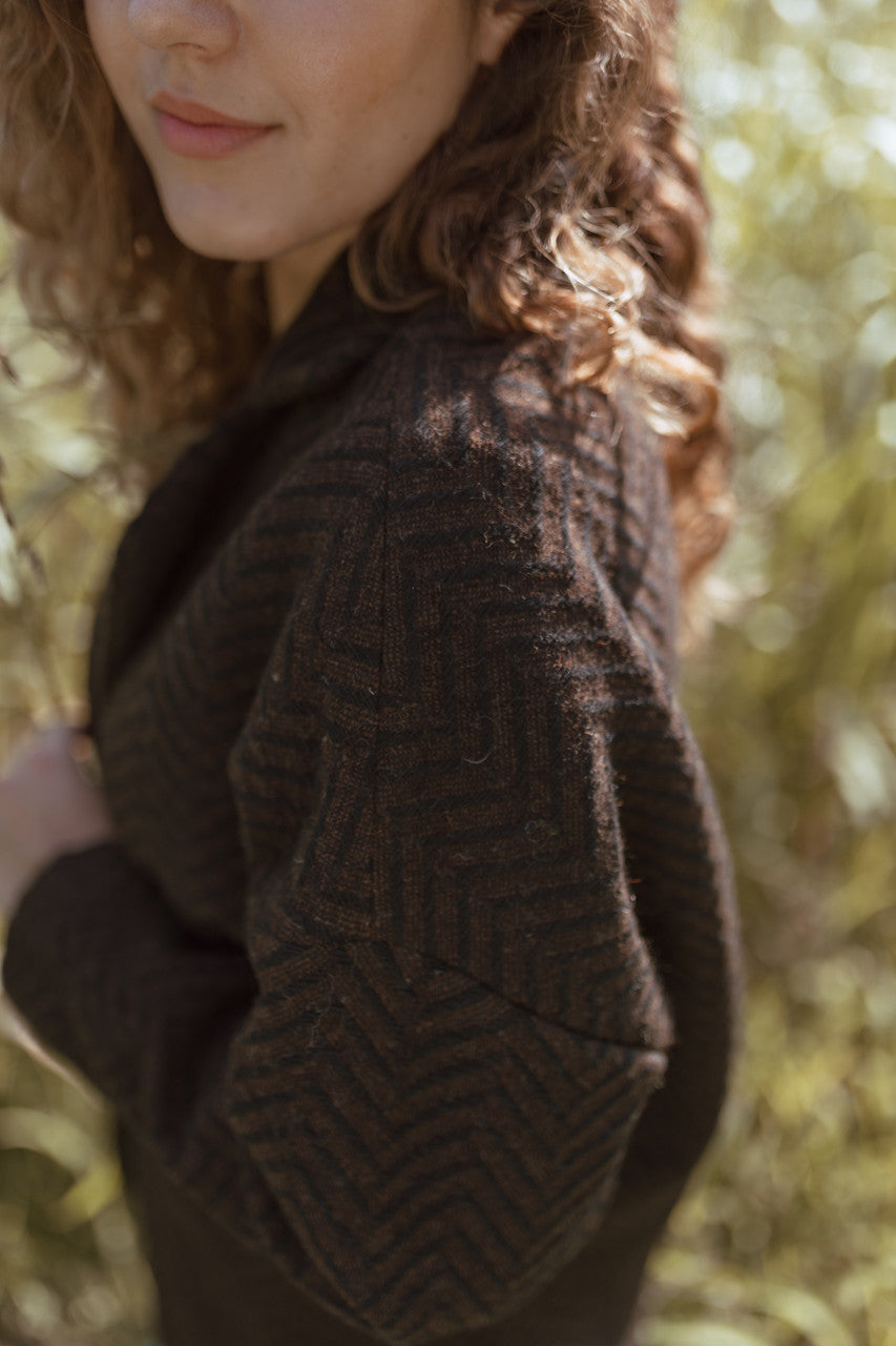 Portuguese Wool Pieper Coat in Black and Brown Herringbone - Pre-Order 12/31