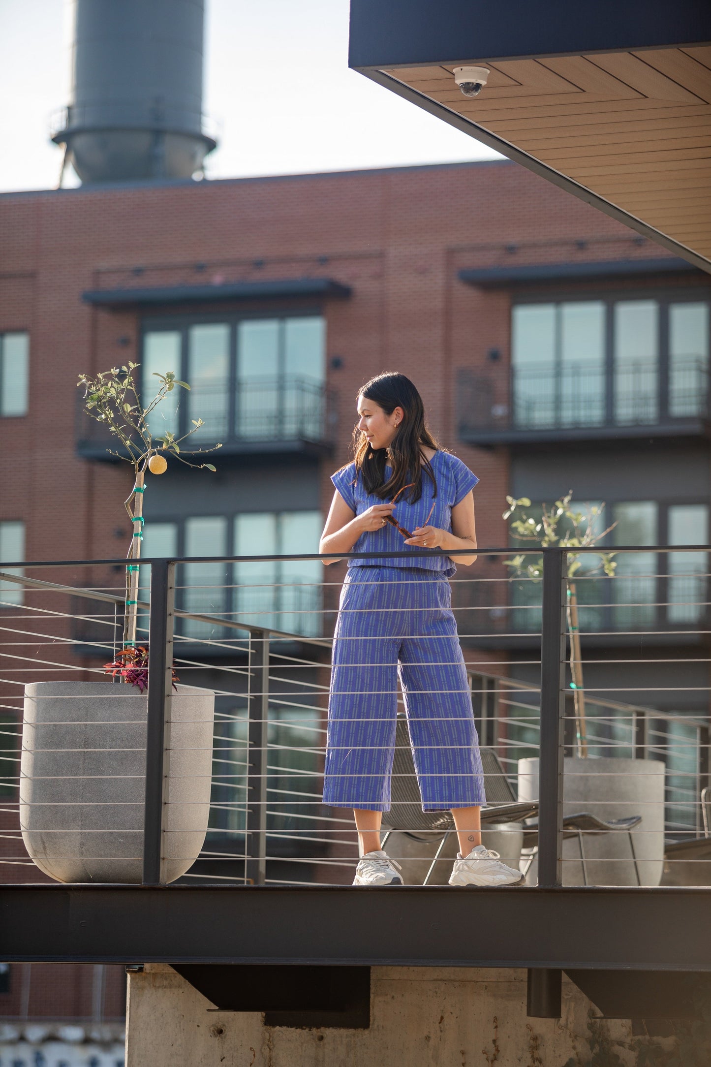 Katie Handwoven Cotton Crop Set in Periwinkle and Kelly Green