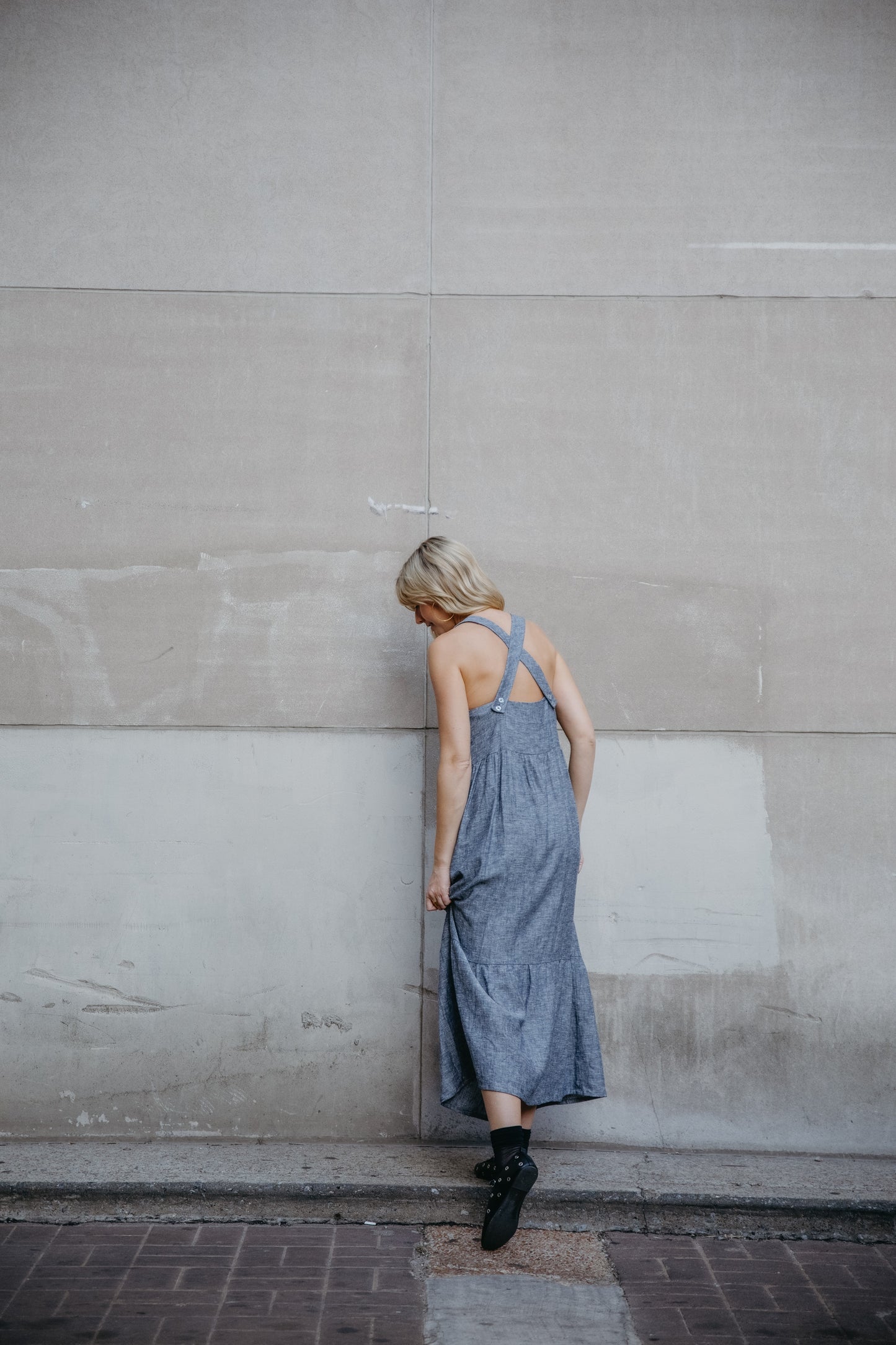 Long Lena Tiered Linen Dress in Chambray Denim Linen - Pre-Order 2/30