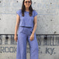 Katie Handwoven Cotton Periwinkle and Silver Separates - M Cropped Pants