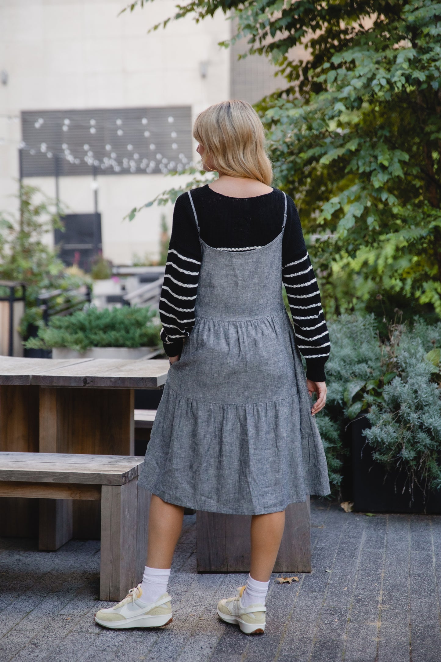 Lena Tiered Linen Dress in Chambray Denim Linen