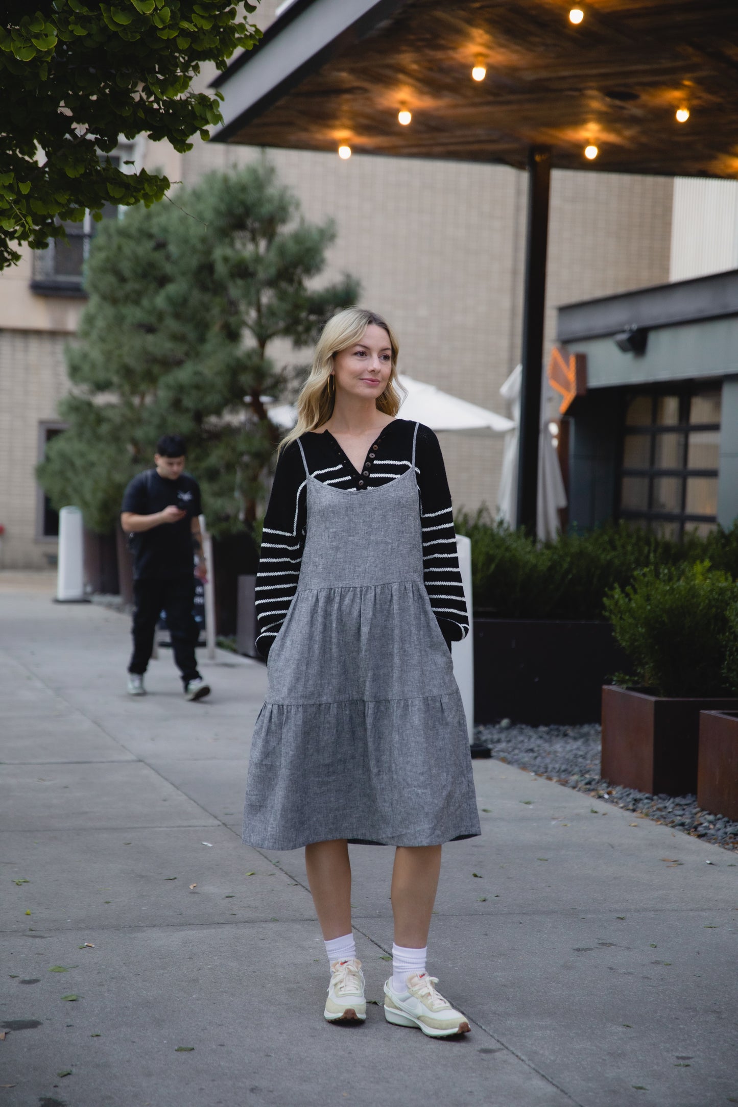 Lena Tiered Linen Dress in Chambray Denim Linen