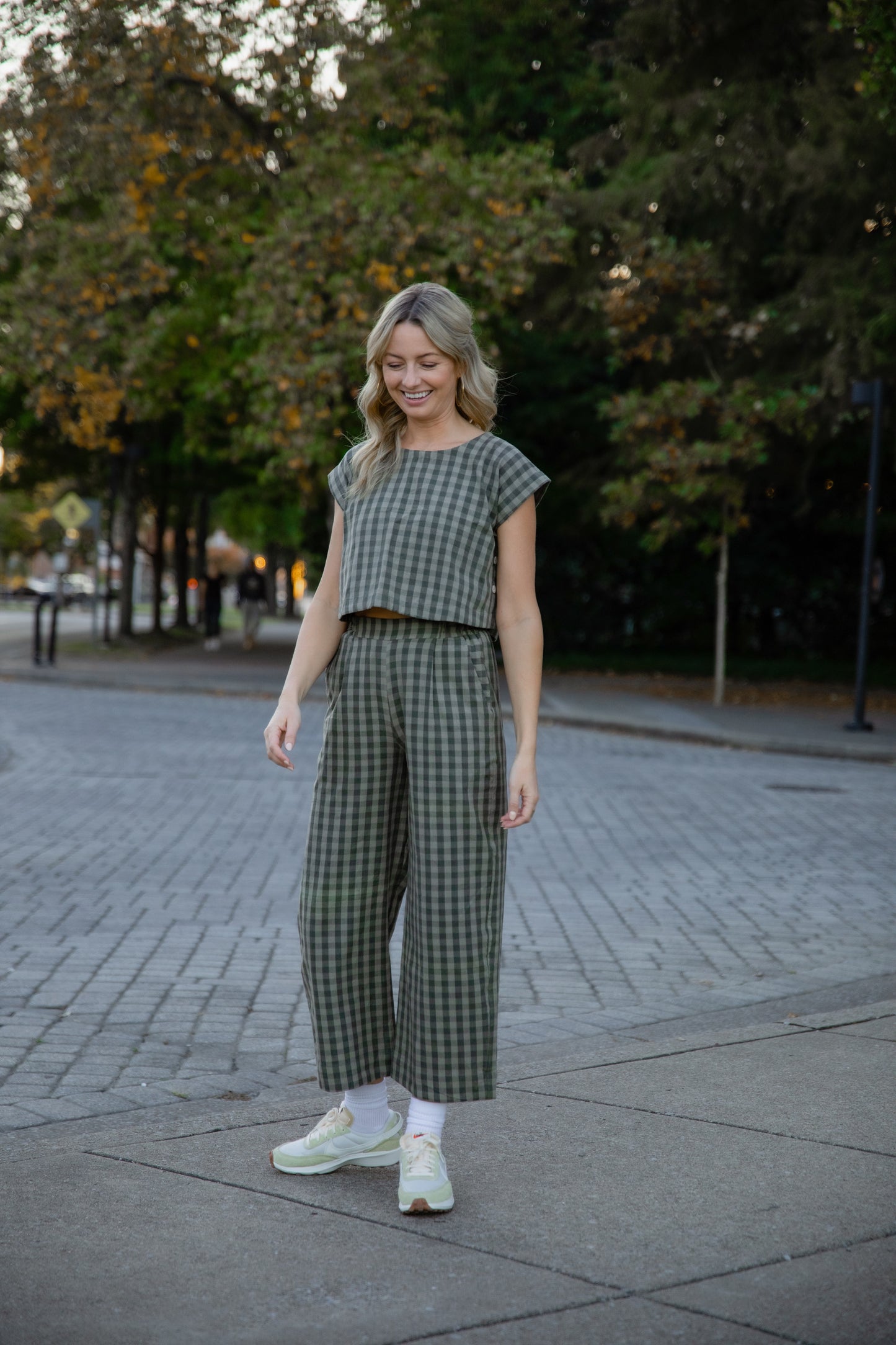 Katie Handwoven Cotton Set in Green Gingham