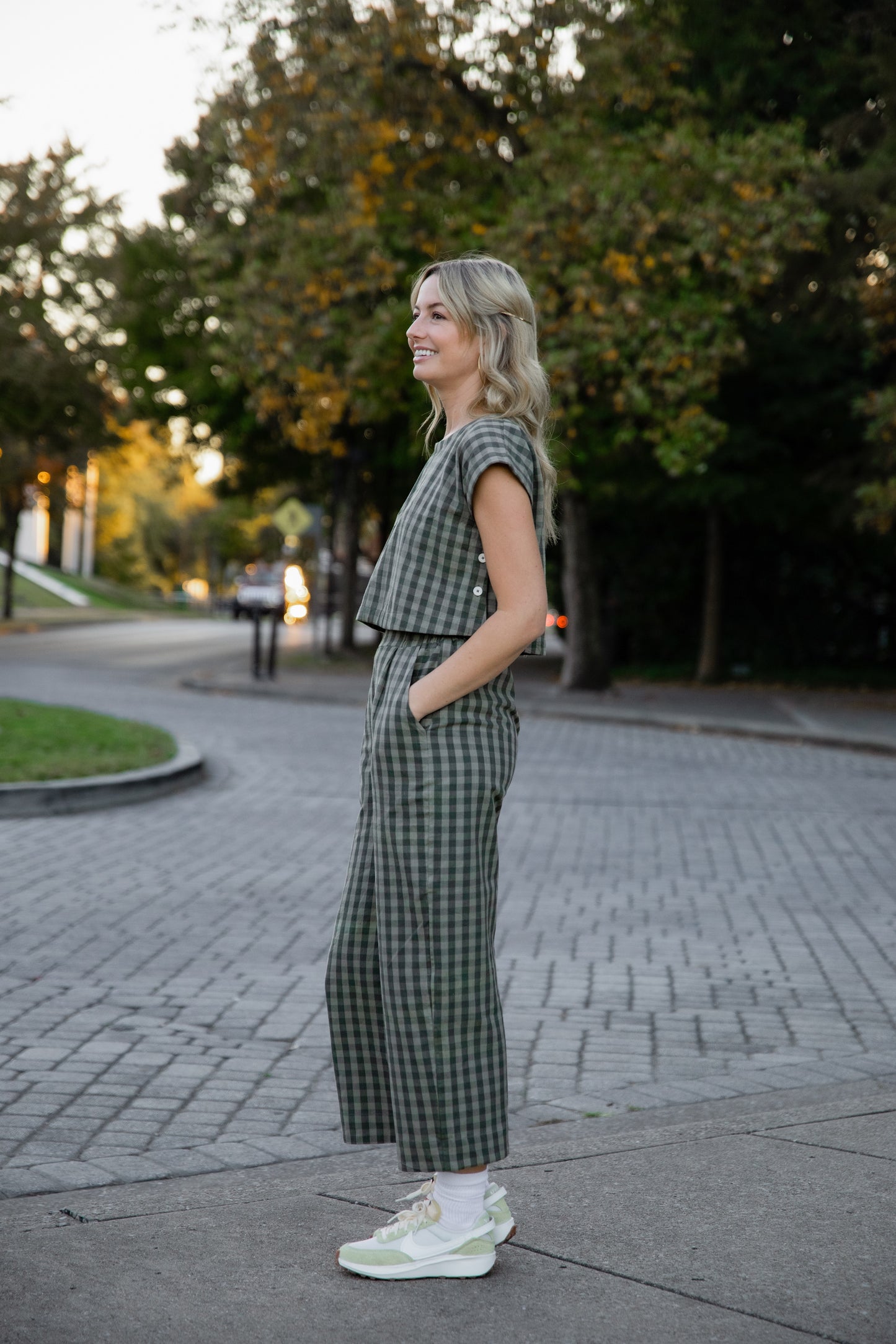 Katie Handwoven Cotton Set in Green Gingham