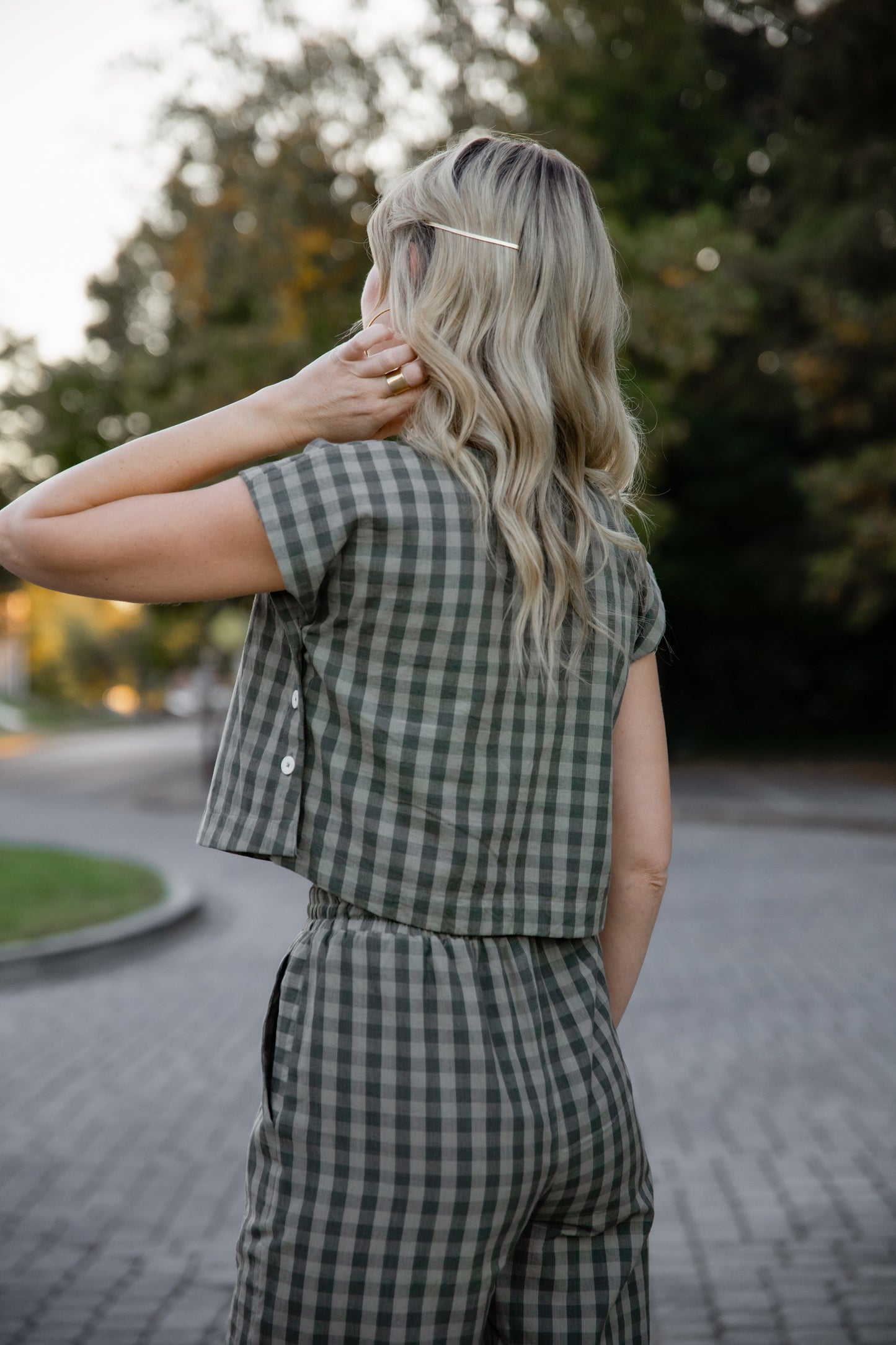 Katie Handwoven Cotton Set in Green Gingham