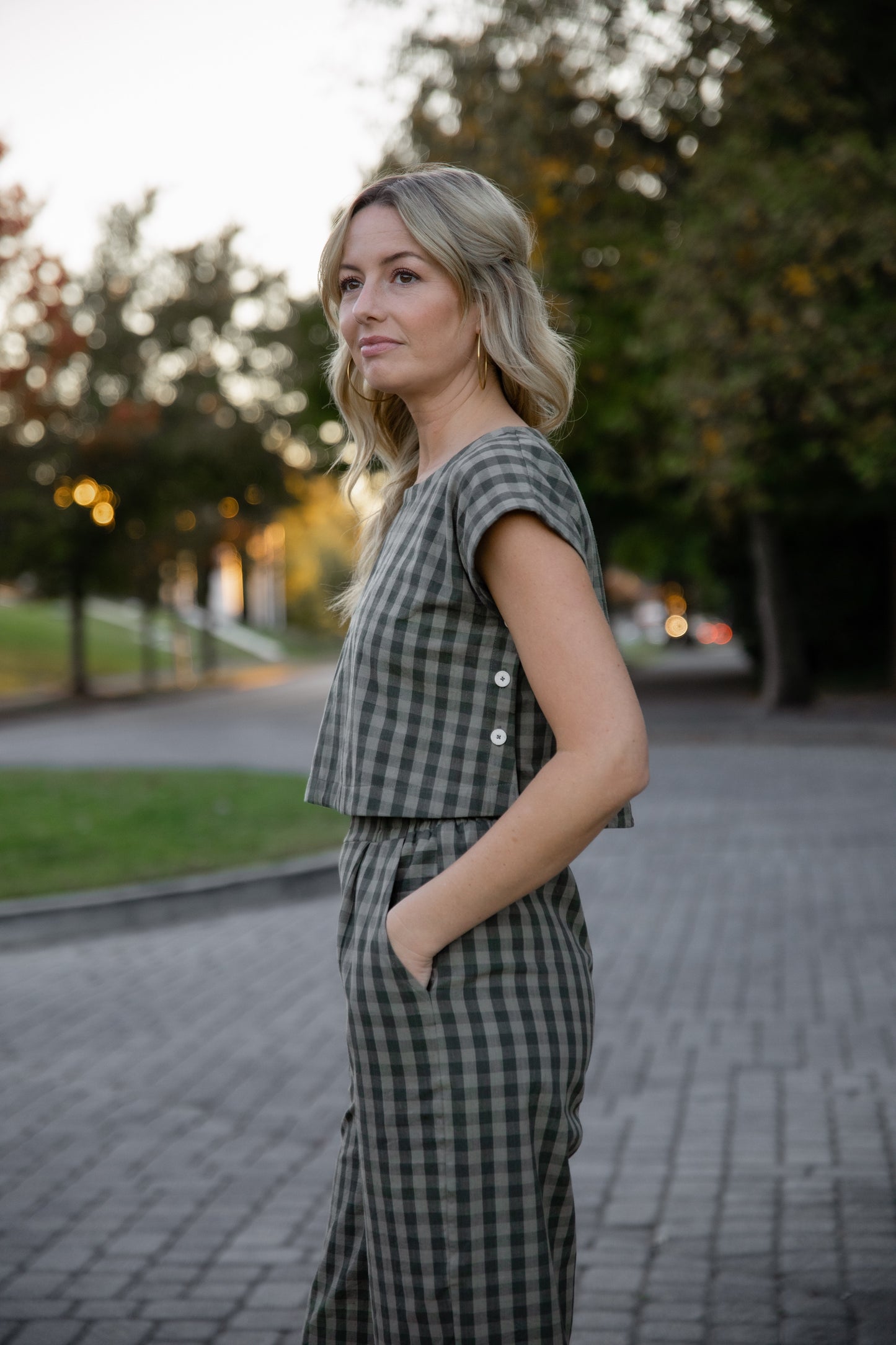 Katie Handwoven Cotton Set in Green Gingham