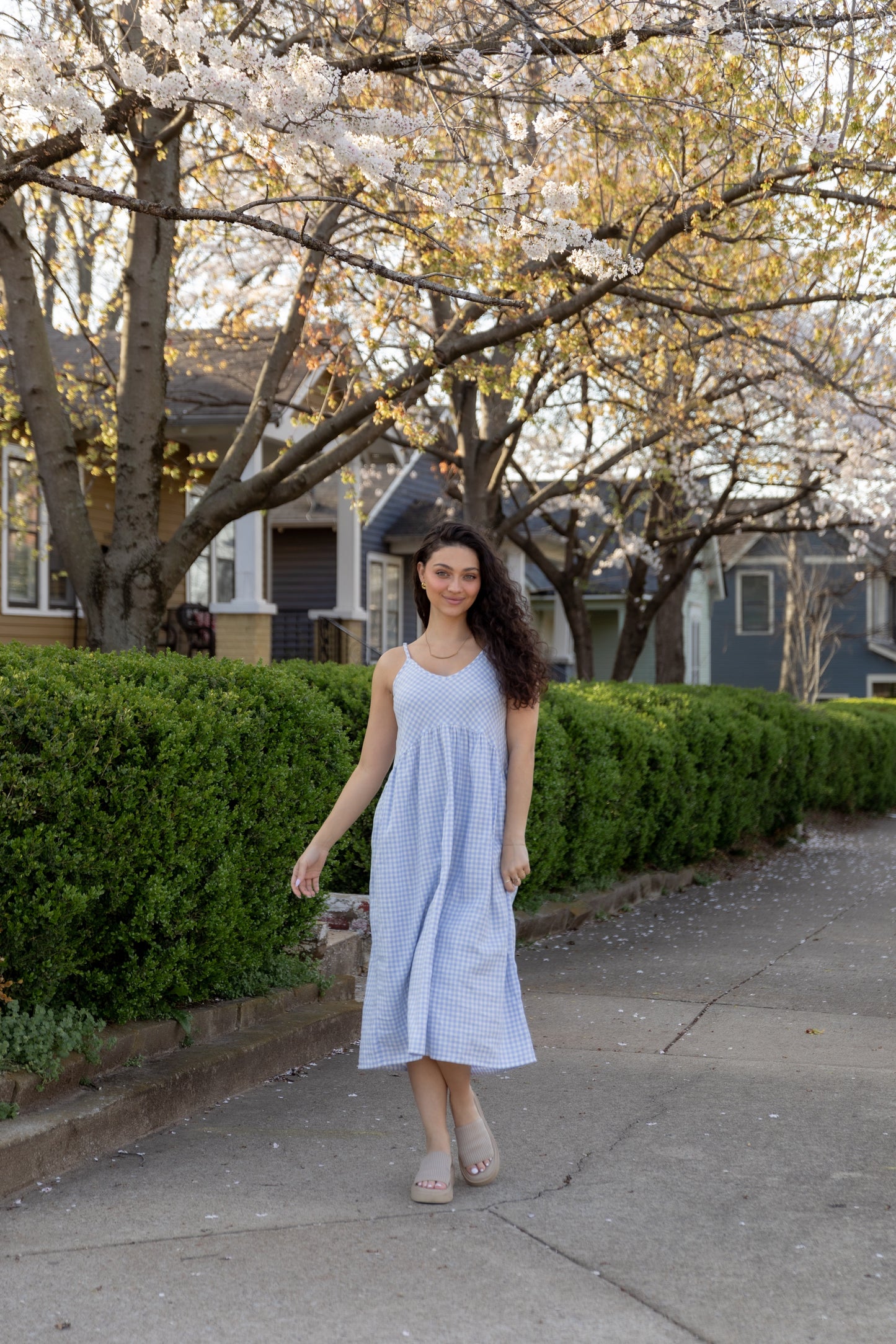 Linen Faro Dress in Periwinkle Gingham