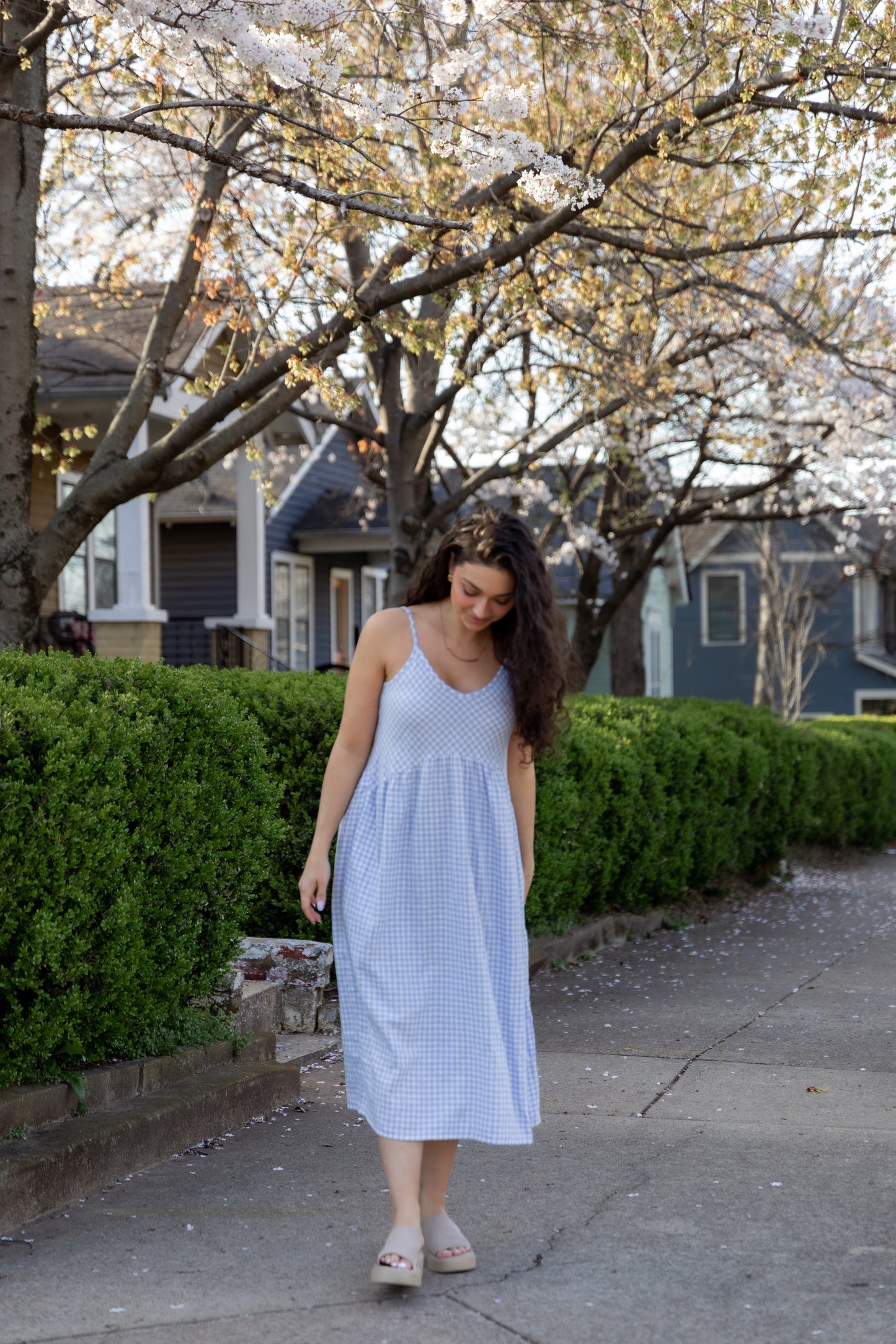 Linen Faro Dress in Periwinkle Gingham