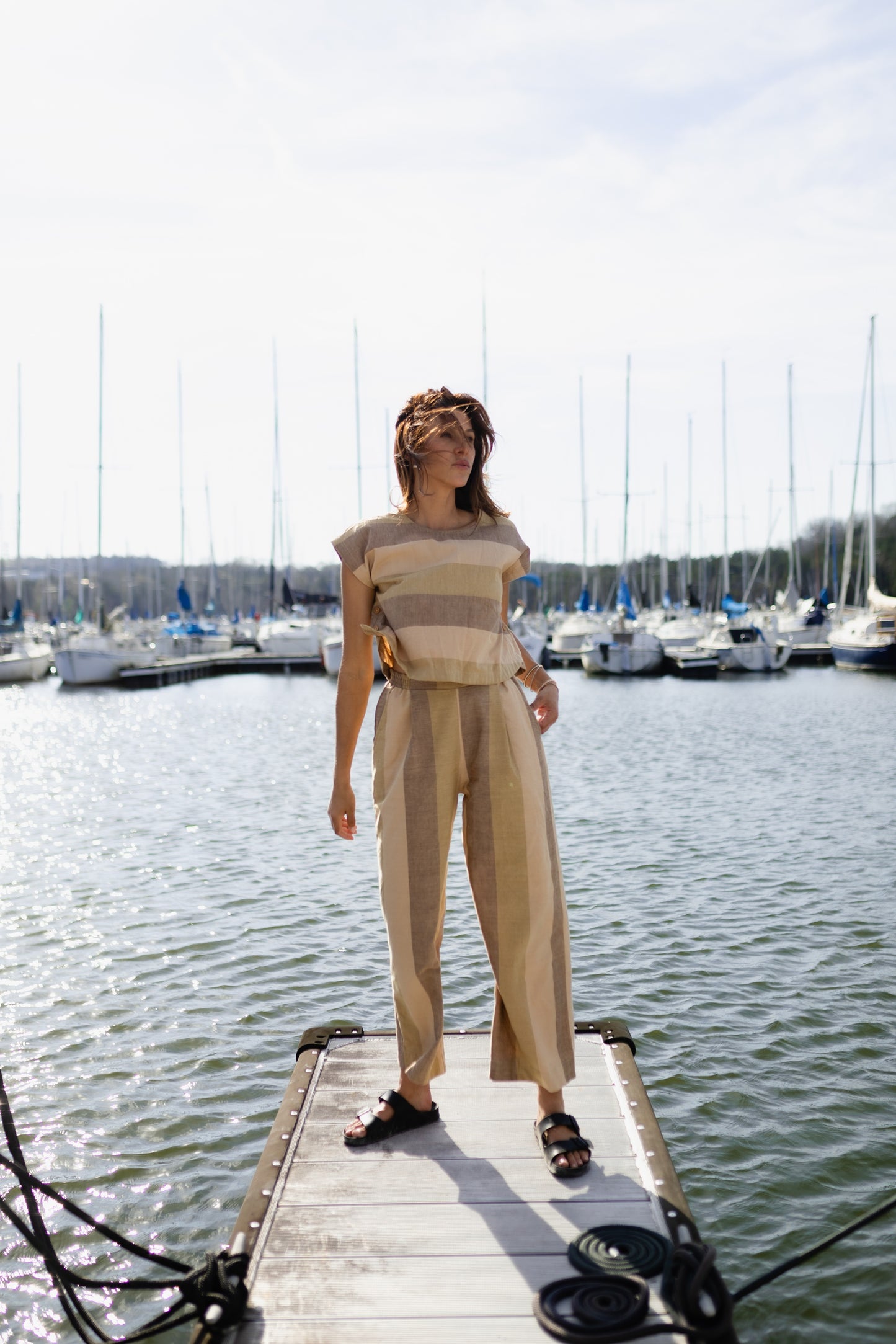 Katie Handwoven Cotton Set in Beige and Beige Stripe