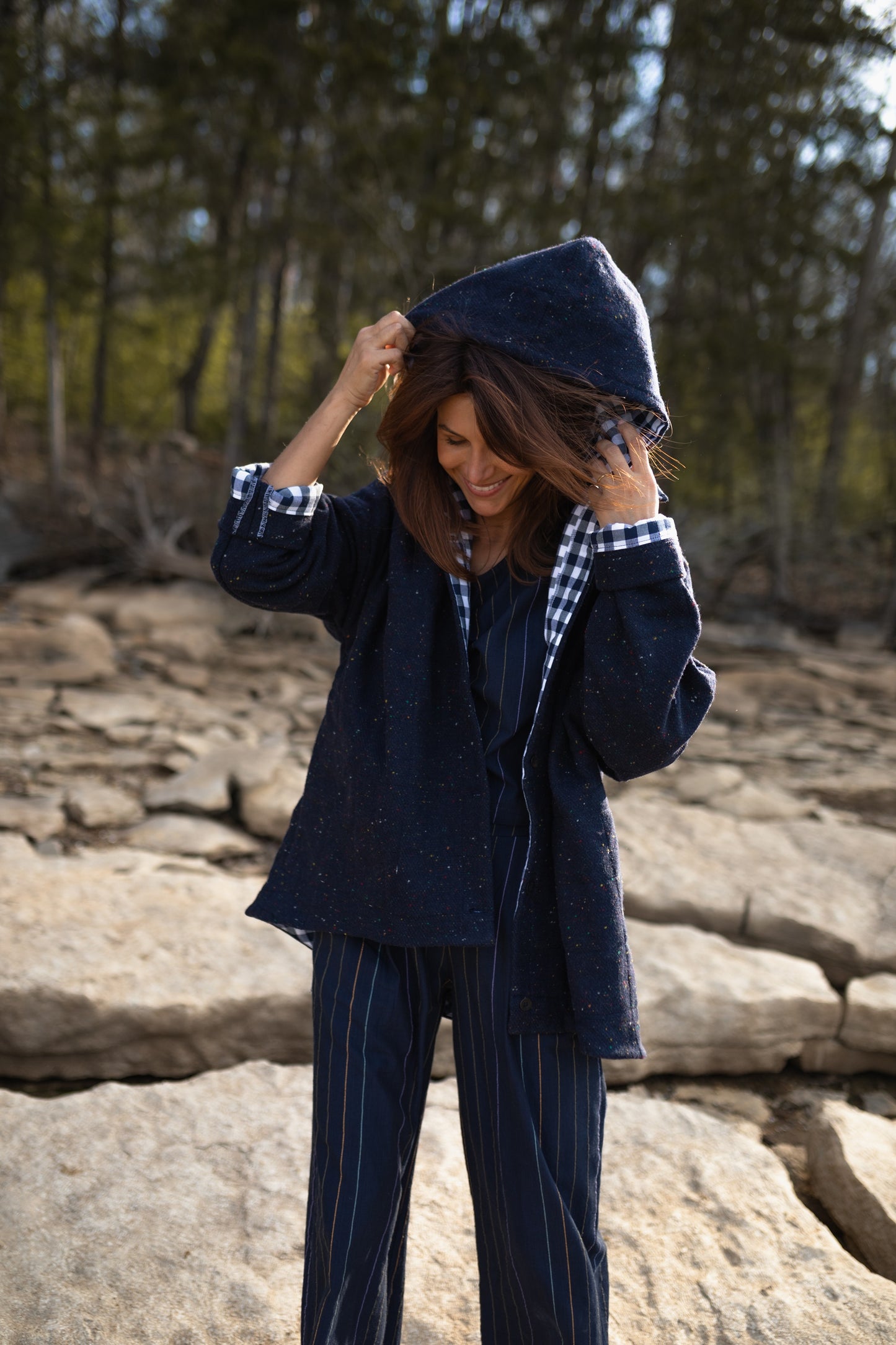 Patricia Wool Jacket in Speckled Navy Made to Order