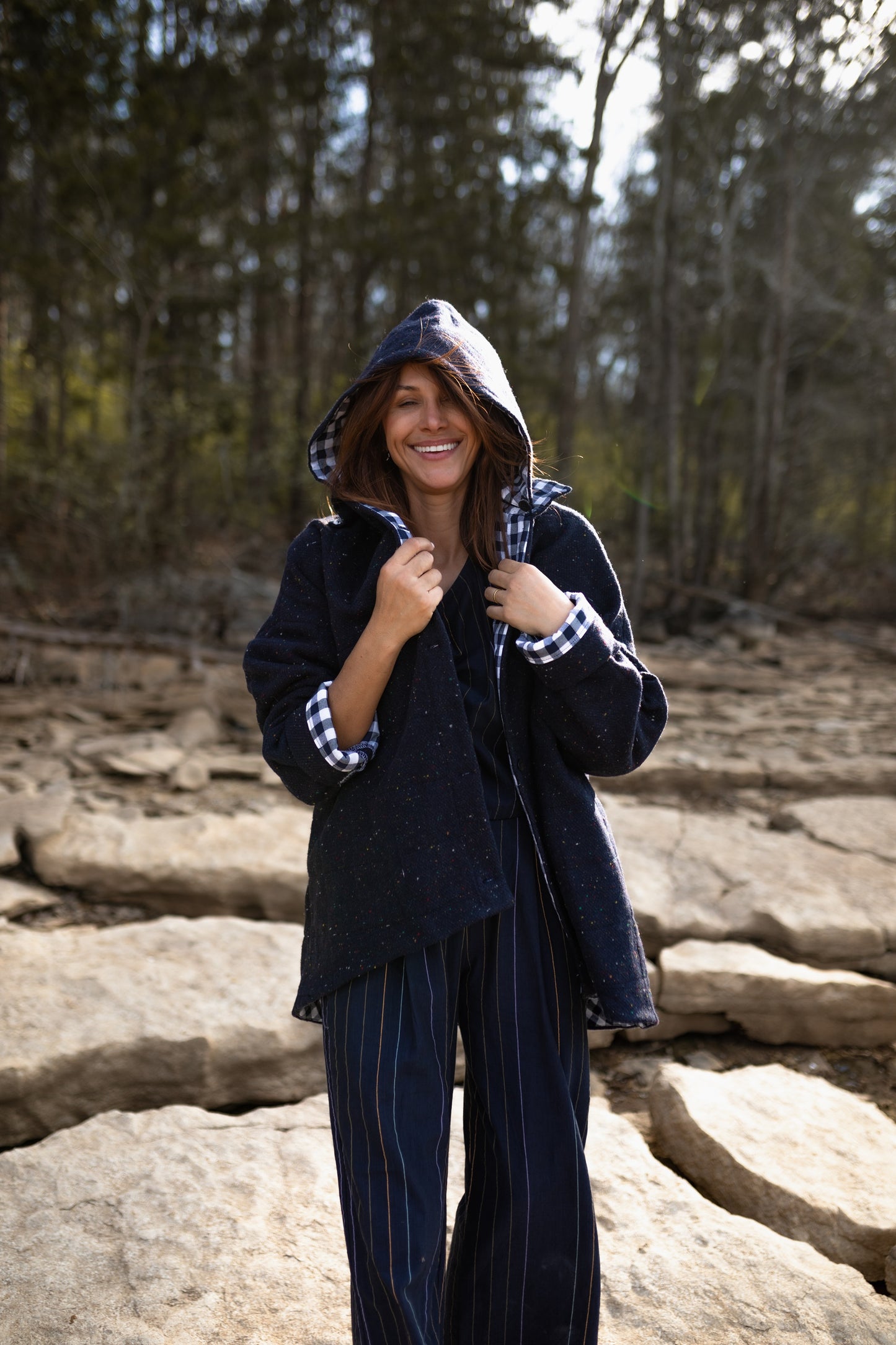 Patricia Wool Jacket in Speckled Navy Made to Order