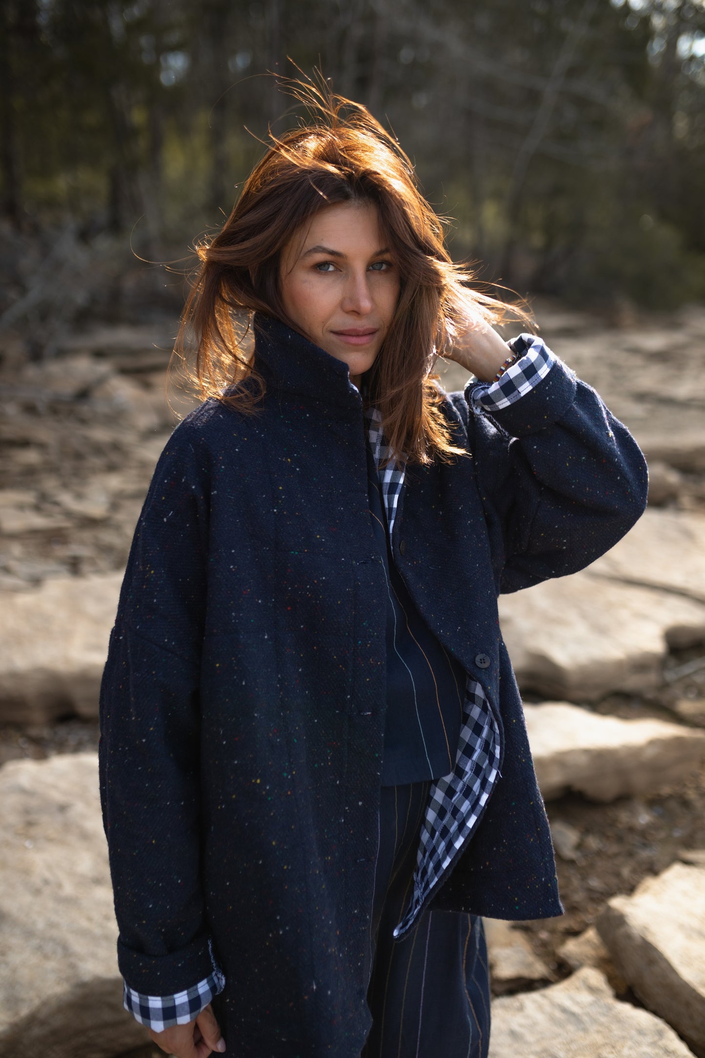 Patricia Wool Jacket in Speckled Navy Made to Order