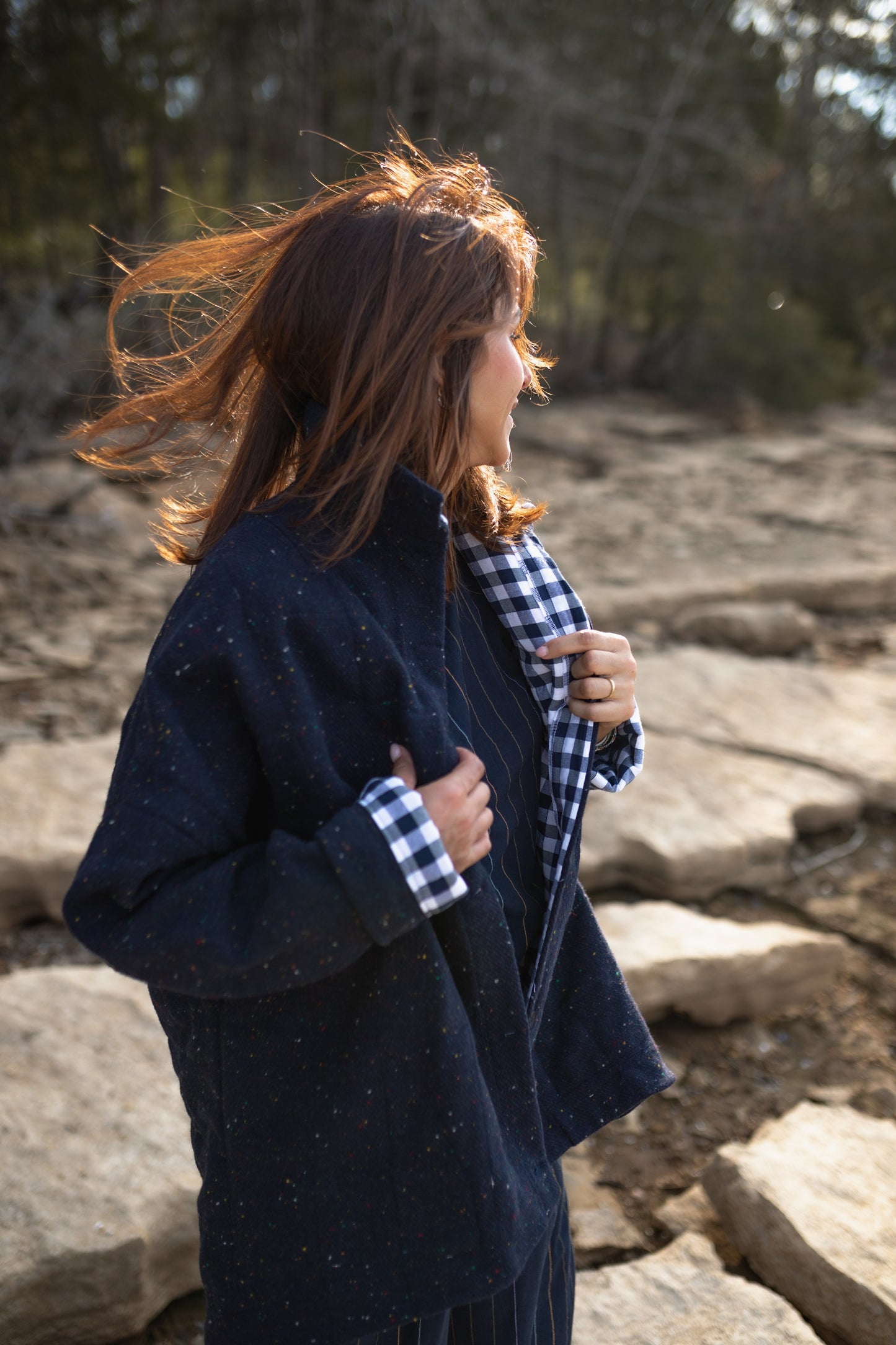 Patricia Wool Jacket in Speckled Navy Made to Order