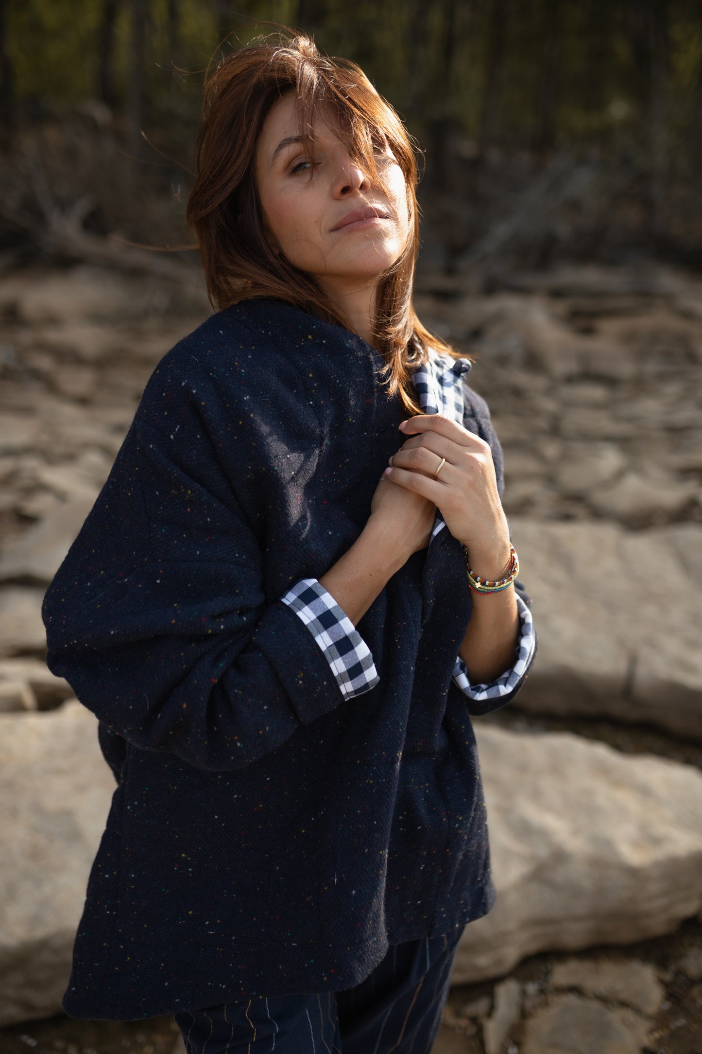 Patricia Wool Jacket in Speckled Navy Made to Order