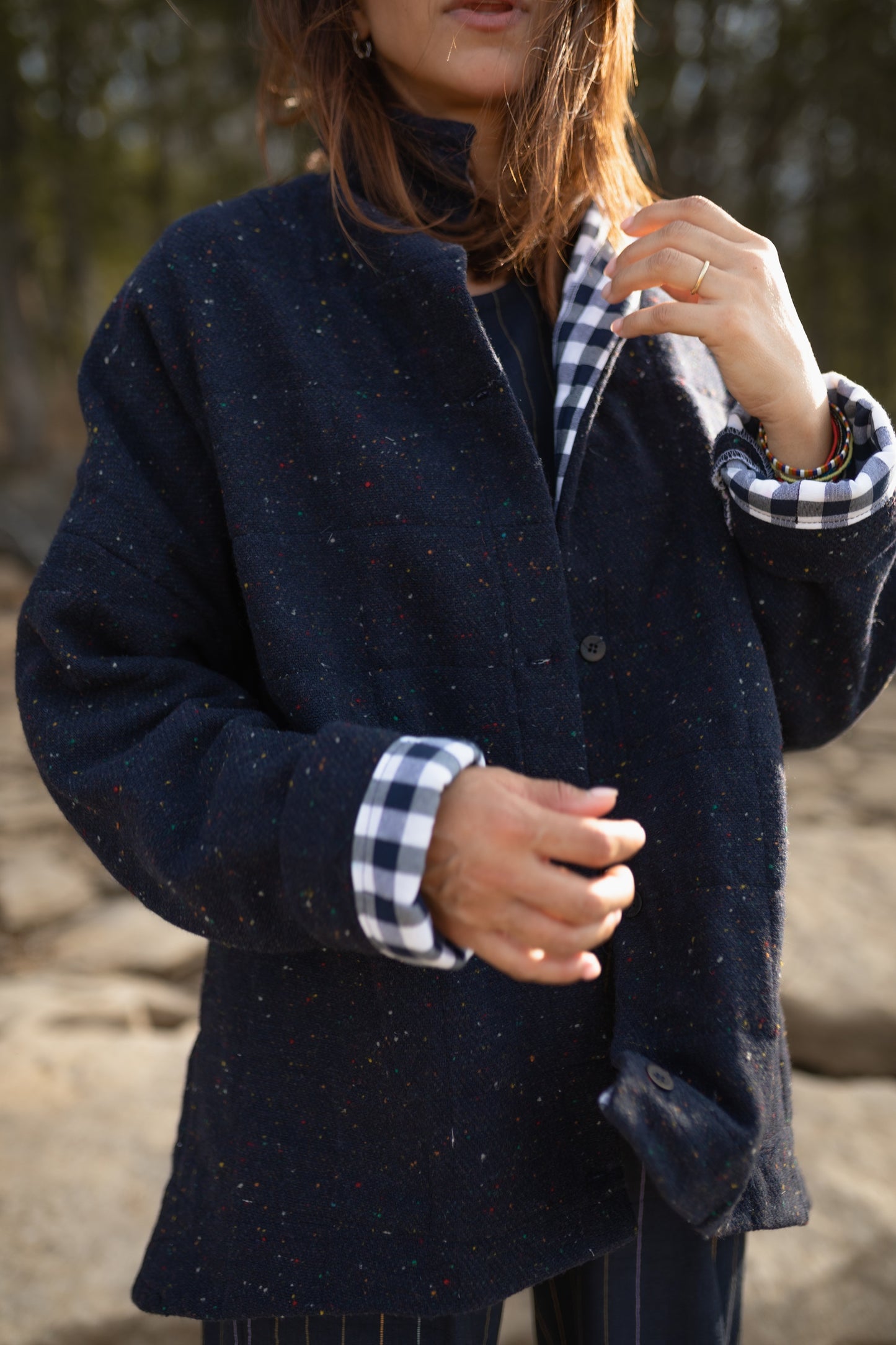 Patricia Wool Jacket in Speckled Navy Made to Order