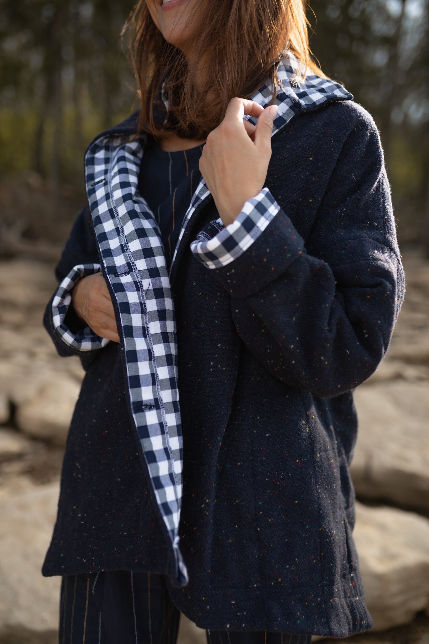 Patricia Wool Jacket in Speckled Navy Made to Order