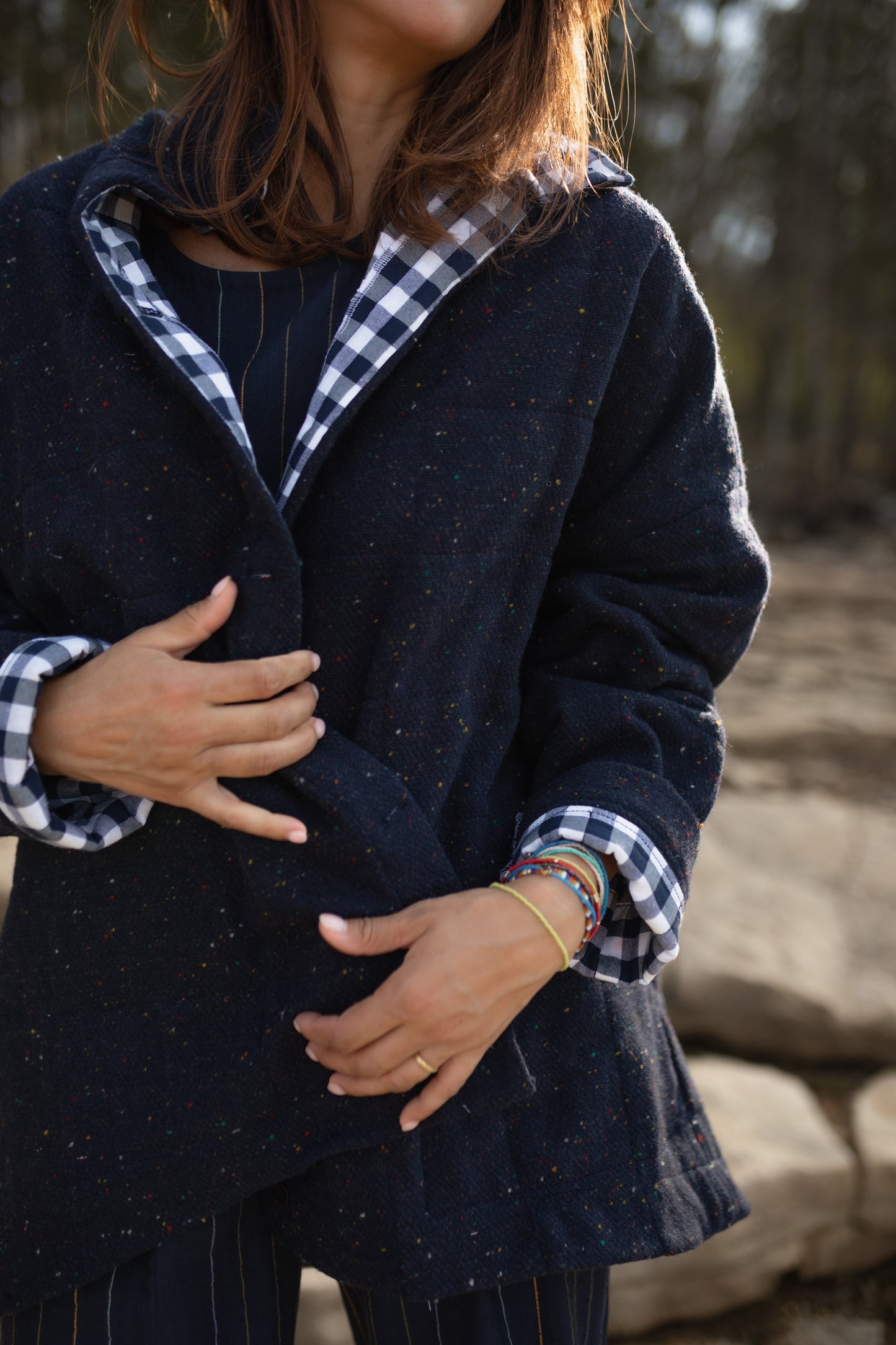 Patricia Wool Jacket in Speckled Navy Made to Order
