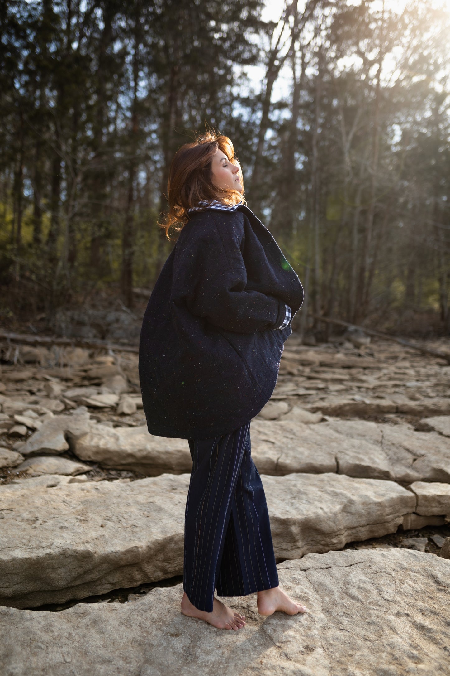 Patricia Wool Jacket in Speckled Navy Made to Order