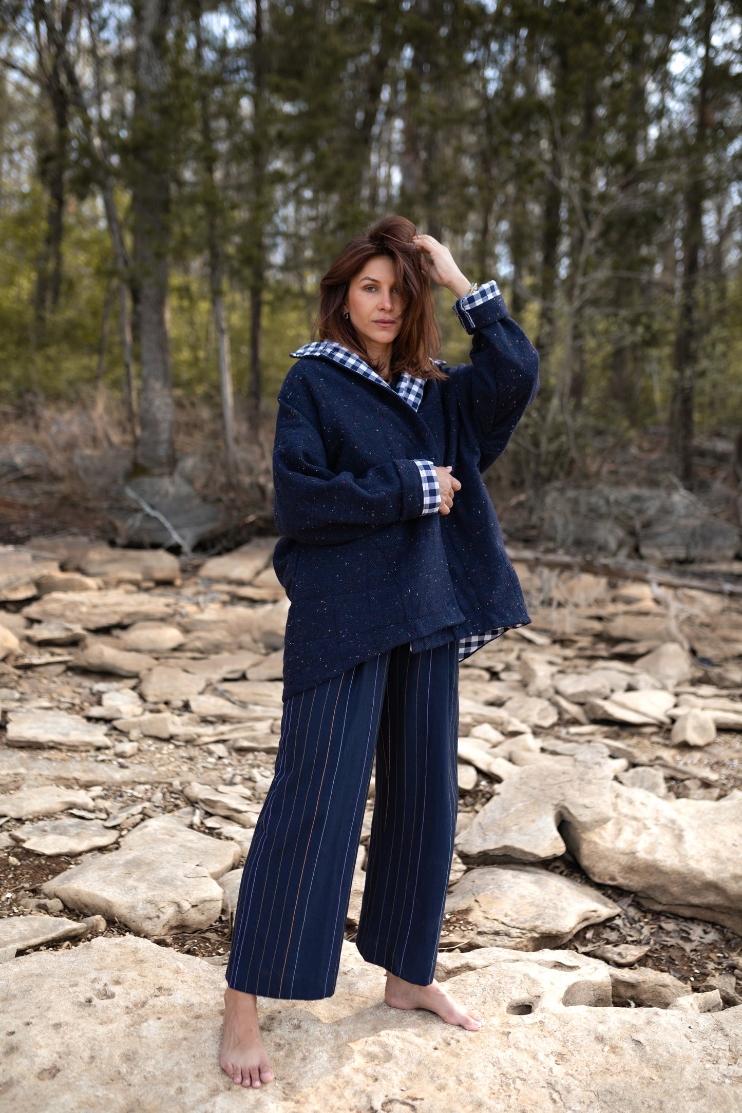 Patricia Wool Jacket in Speckled Navy Made to Order