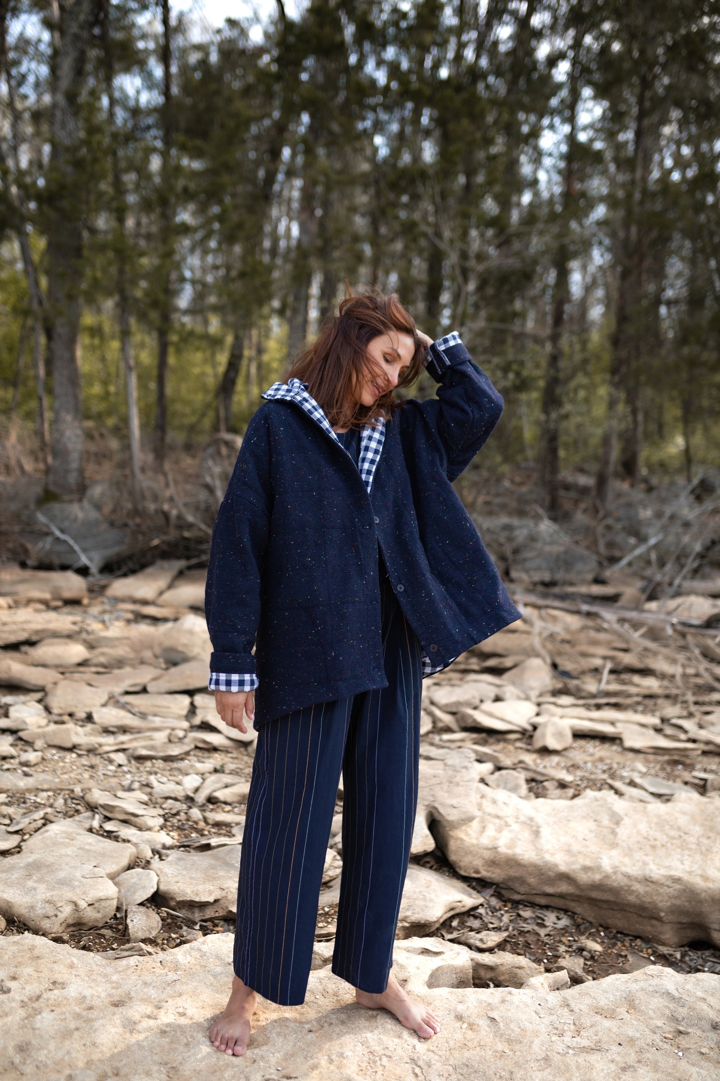 Patricia Wool Jacket in Speckled Navy Made to Order